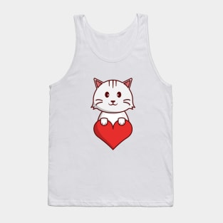 Cute Cat Holding a Heart Tank Top